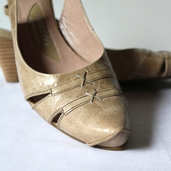 FUGITIVE By Francesco Rossi Leather Sling Back Heels Beige/Kaki Unique Size 38 - Picture 4 of 14